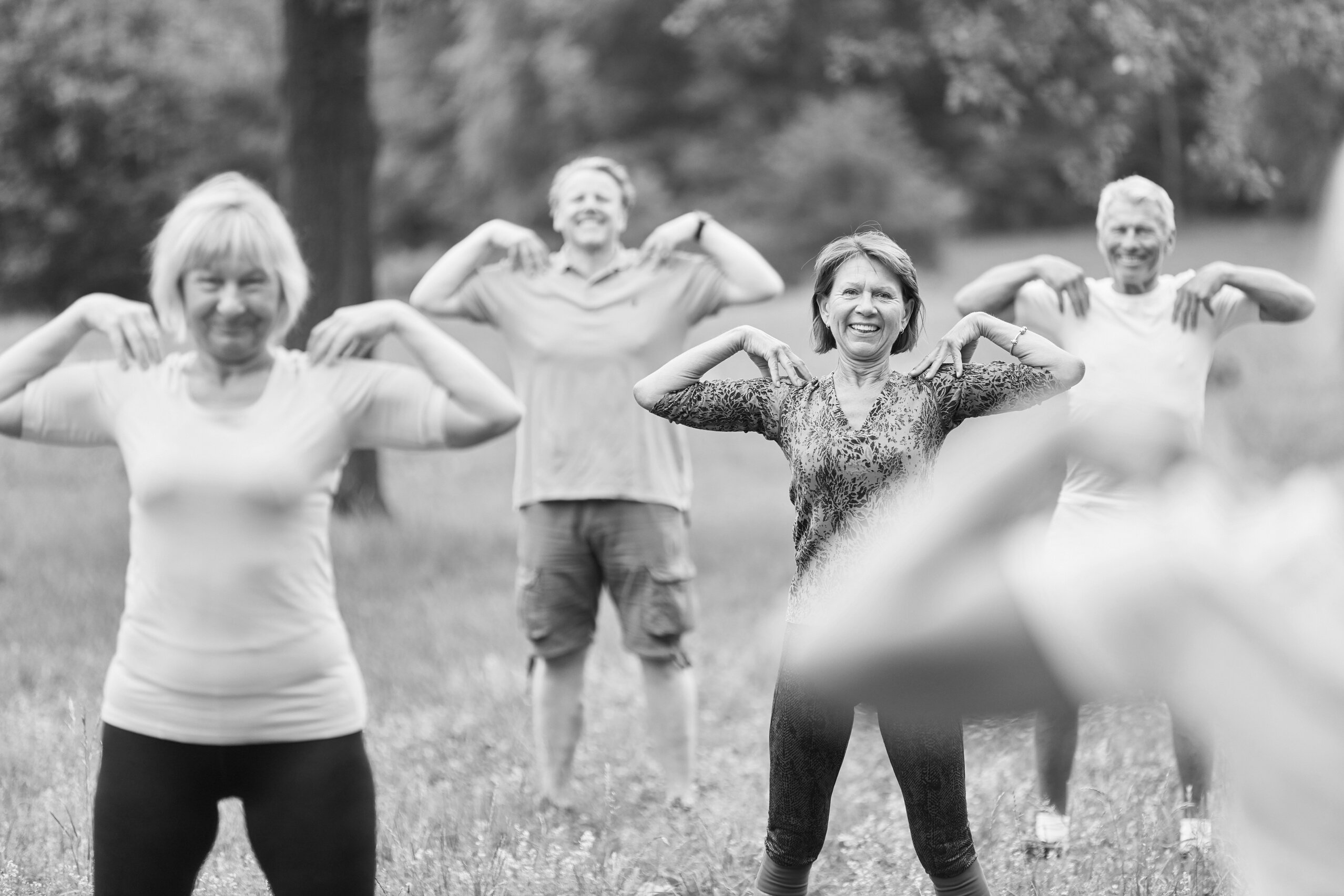 Group of Seniors Doing Gymnastics Course