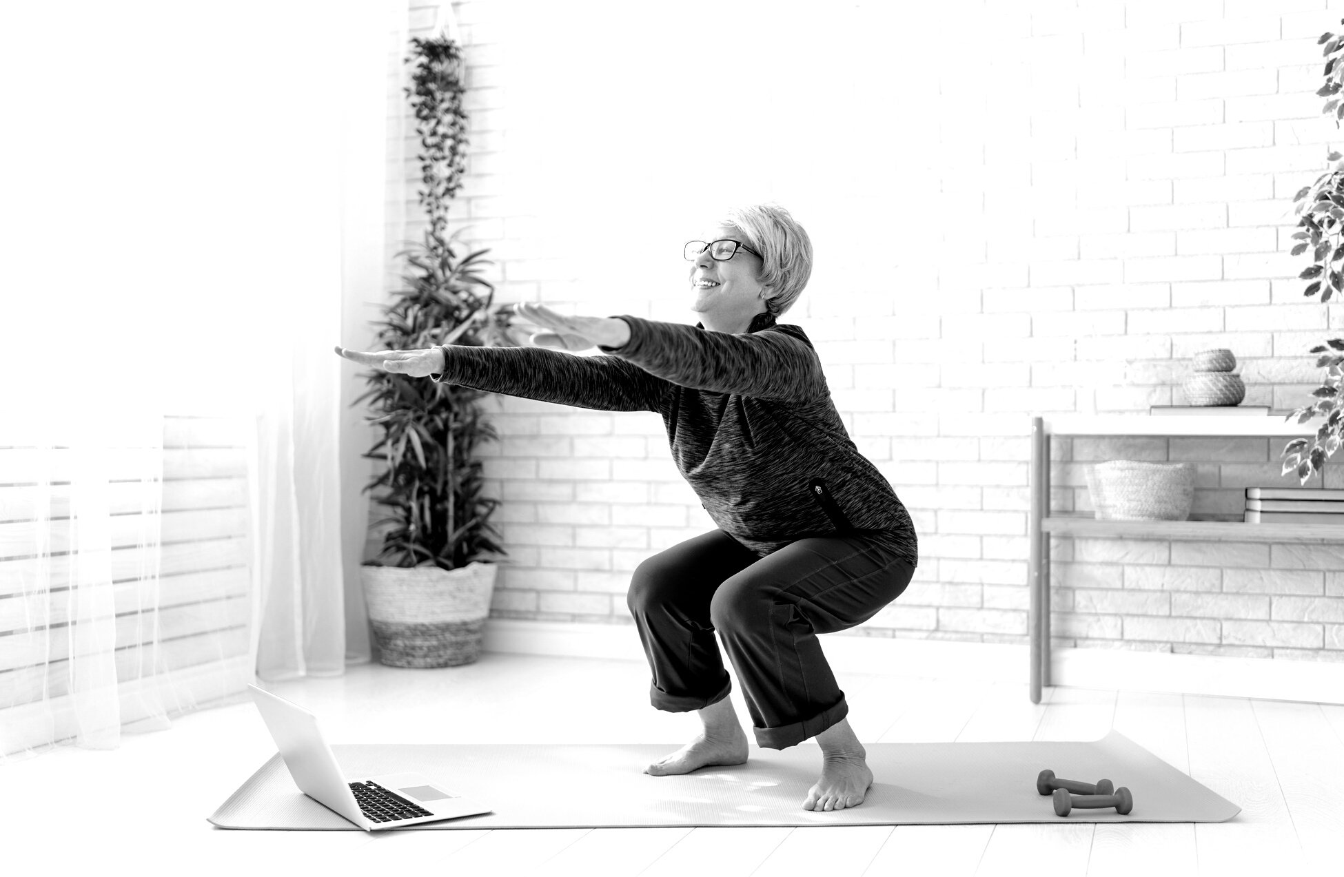 Senior Woman Exercising at Home.